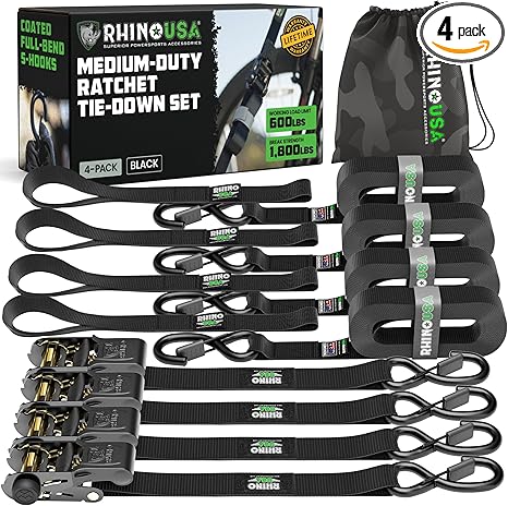 Rhino USA Ratchet Straps Tie Downs (4-Pack)